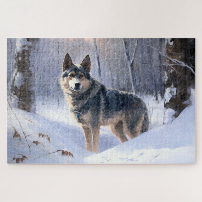 Puzzle Vallhund suédois Laisser neiger Noël (Horizontal)