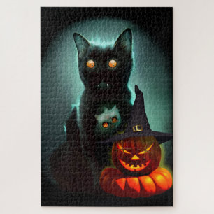 Puzzle Vampire Chat et Assistant Citrouille Halloween Sur