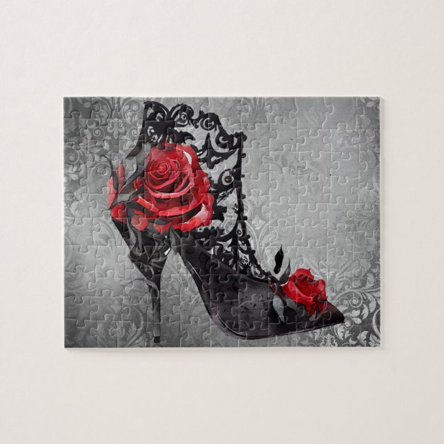 Puzzle Vampy Vogue Grunge | Stiletto Lace Bootie Roses (Horizontal)