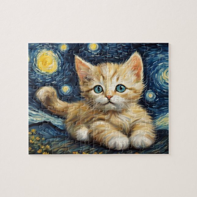 Puzzle Van Gogh Style Starry Night Cat (Horizontal)