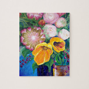 Puzzle Vase de fleurs — Protéas, tulipes et Roses