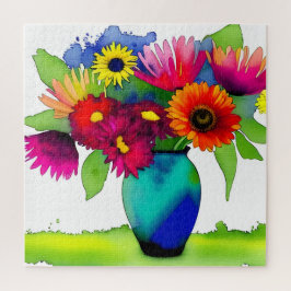 Puzzle Vase et fleurs d'aquarelle vibrante
