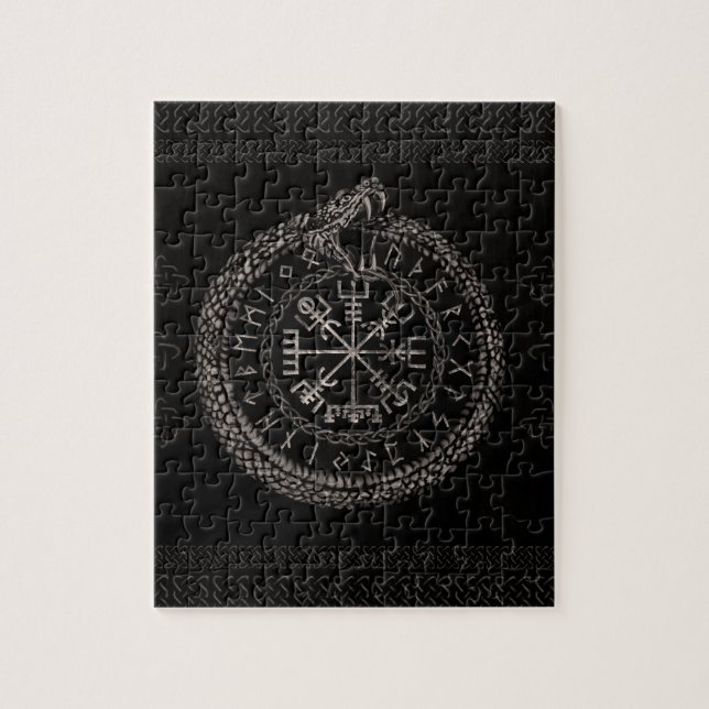 Puzzle Vegvisir avec Ouroboros et runes (Vertical)