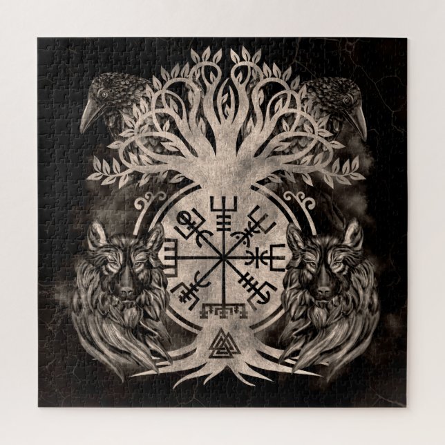 Puzzle Vegvisir -Yggdrasil Avec Ravens & Loups (Vertical)