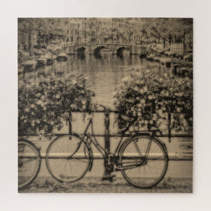 Puzzle Vélo à Amsterdam - Sepia - 20x20 - 676 pc