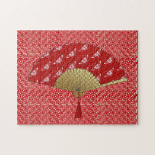 Puzzle Ventilateur Art déco dans un Motif papillon, Rouge