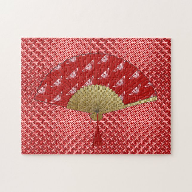 Puzzle Ventilateur Art déco dans un Motif papillon, Rouge (Horizontal)