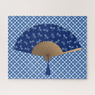 Puzzle Ventilateur japonais, Motif de libellules, bleu Co