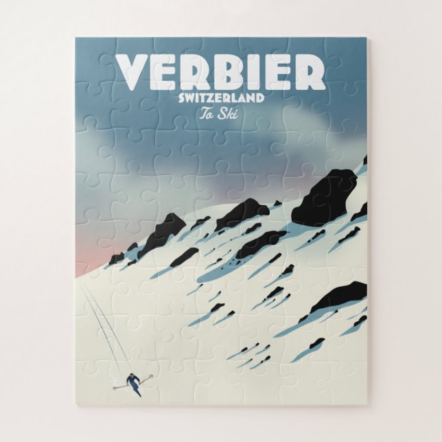 Puzzle Verbier Suisse affiche de voyage de ski imprimé. (Vertical)