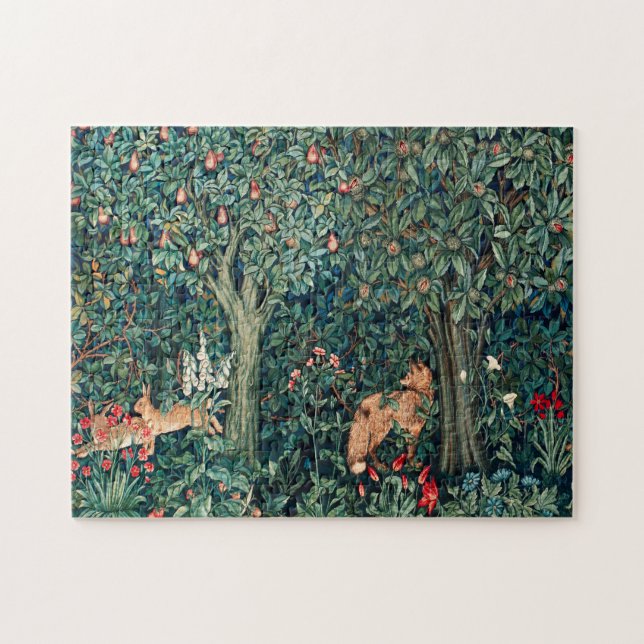 Puzzle VERDURE, Hares d'ANIMAUX FORESTIERS, Renard, Flora (Horizontal)