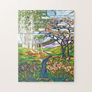 Puzzle Verre souillé de Tiffany de bouleau d'iris de