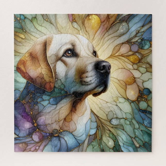 Puzzle Verre tendu chien Labrador art abstrait vibrant (Vertical)