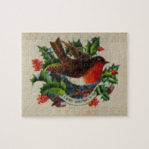Puzzle Vers 1900 : Un rouge-gorge traditionnel de Noël