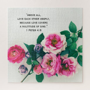 Puzzle Vers rose sauvage rose de bible d'amour de bouquet