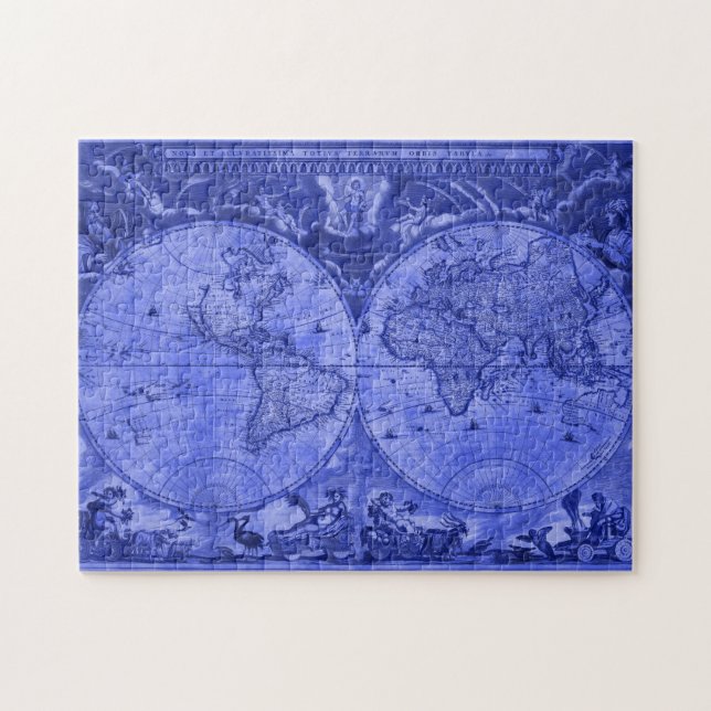 Puzzle Version bleue Carte du monde antique J Blaeu 1664 (Horizontal)