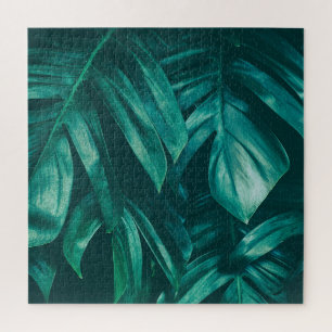 Puzzle Vert foncé, feuillage de jungle tropicale.