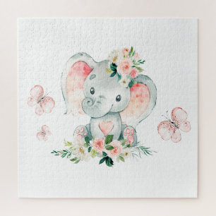 Puzzle Vert rose mignon Baby shower de cadre d'éléphant F