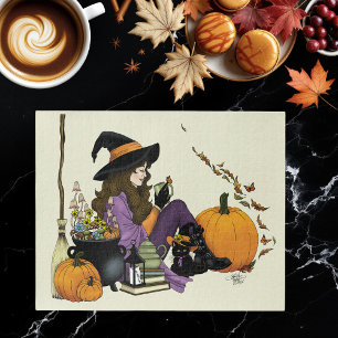 Puzzle Vibes de sorcière cosy Halloween Citrouille violet