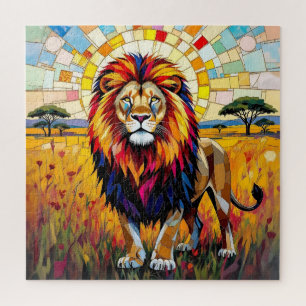 Puzzle Vibrant Colorée Lion mosaïque