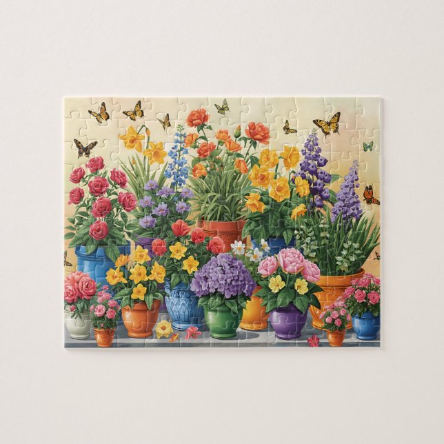 Puzzle Vibrant Potted Flowers and Butterflies (Horizontal)