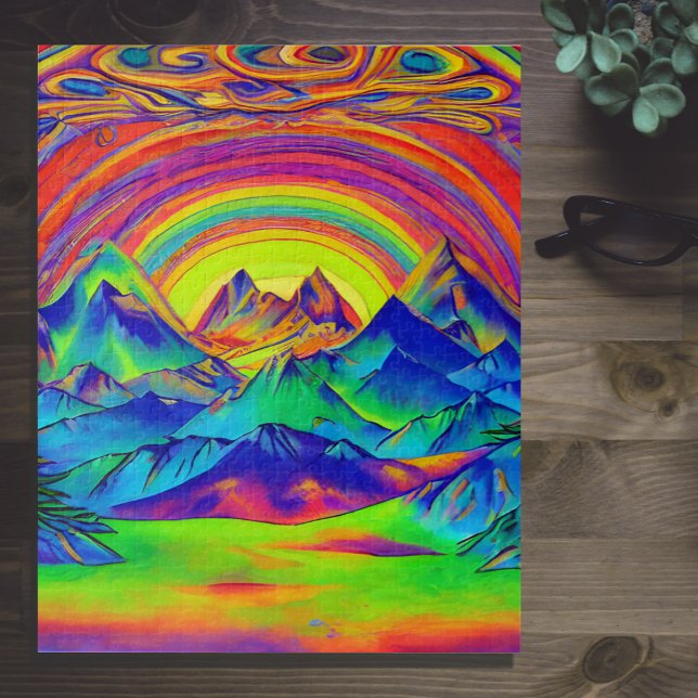 Puzzle Vibrant Sunset Mountains Paysage Art Psychadélique (Créateur téléchargé)