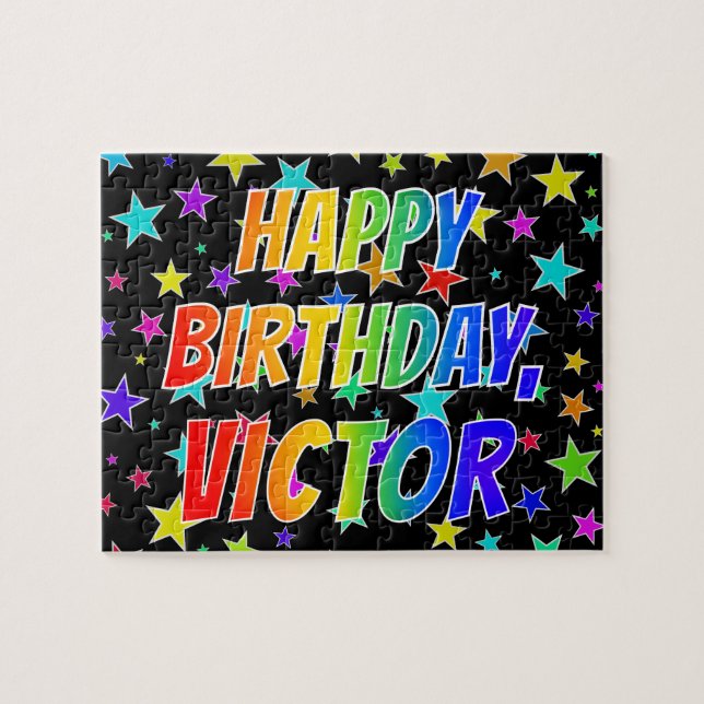 Puzzle "VICTOR" Prénom, Amusant "HEUREUX ANNIVERSAIRE" (Horizontal)