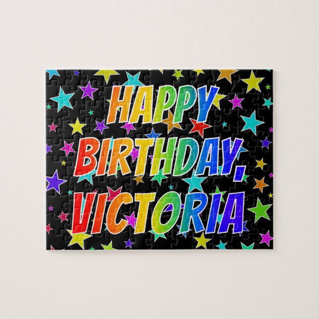Puzzle "VICTORIA" Prénom, Amusant "HEUREUX ANNIVERSAIRE" (Horizontal)