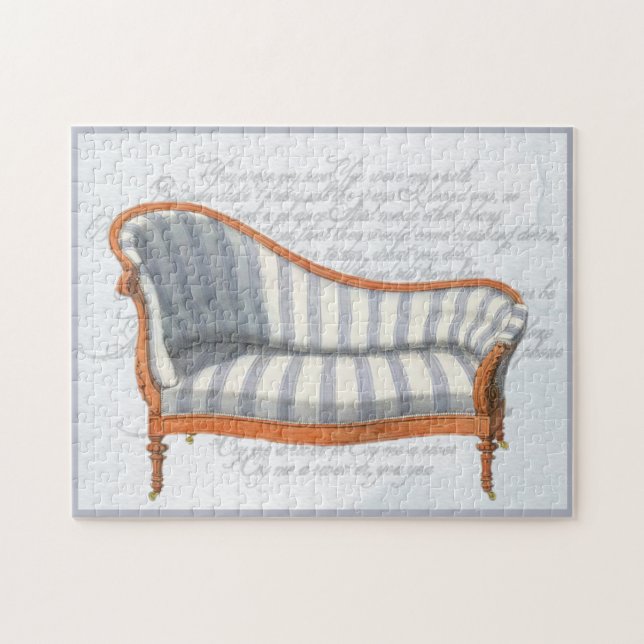 Puzzle Victorian Blue Stripe Chaise Lounge (Horizontal)