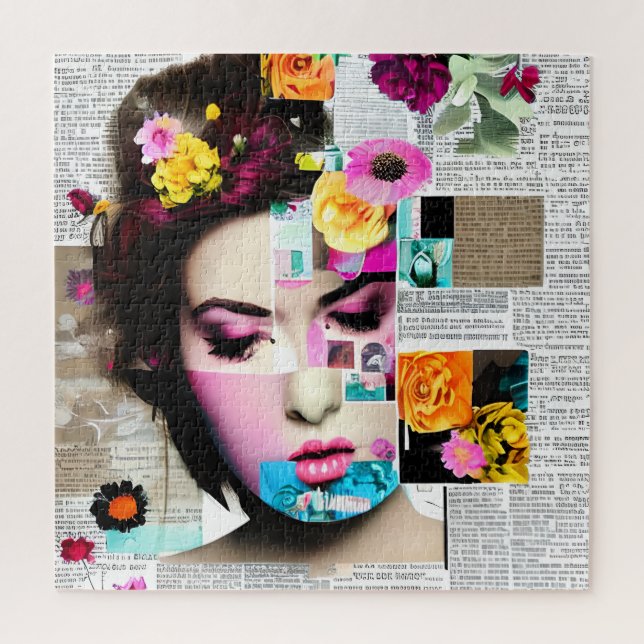 Puzzle Victorian Woman Papier Collage Effet Art (Vertical)