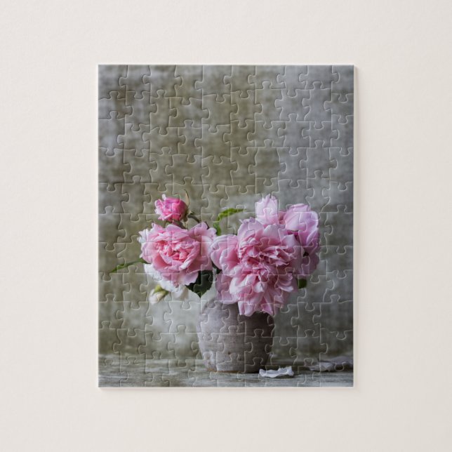 Puzzle Vie florale rustique avec pivoines roses (Vertical)