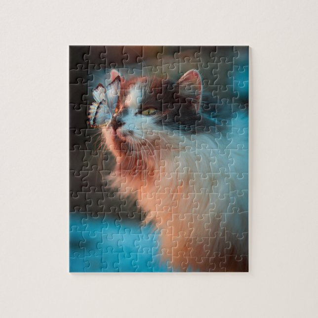 Puzzle Vie pour animaux | Cute Chat avec papillon sur le  (Vertical)