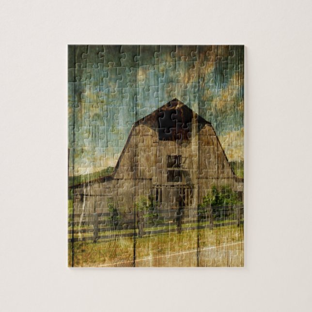 Puzzle Vieille grange primitive en bois affligée de pays (Vertical)
