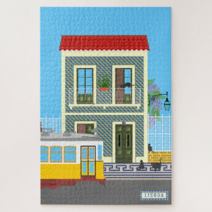 Puzzle Vieille maison de Lisbonne avec chats et tramway j