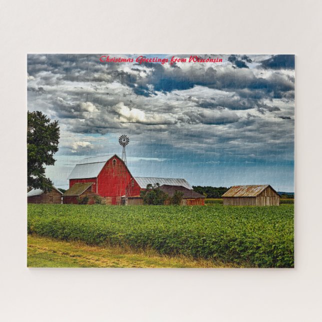 Puzzle Vielle grange Wisconsin.voeux de Noël (Horizontal)