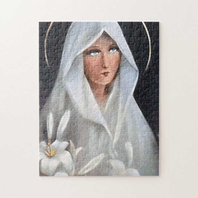 Puzzle Vierge Marie avec manteau blanc et lys (Vertical)