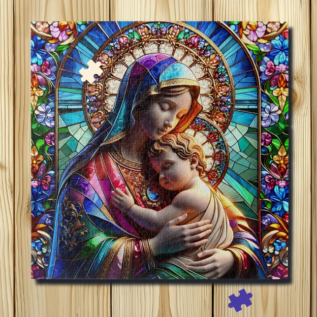Puzzle Vierge Marie et Bébé Jésus Vitrail (Créateur téléchargé)