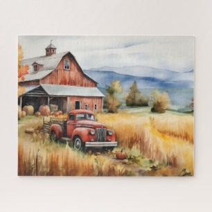 Puzzle Vieux camion et grange rouge en automne 16x20