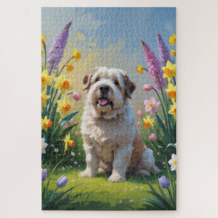 Puzzle Vieux Chien de Berger Anglais Peinture de Fleurs P