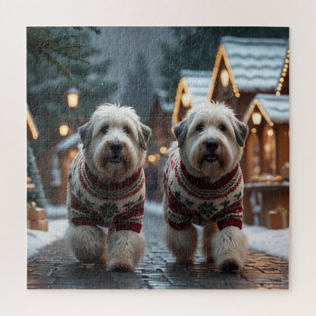 Puzzle Vieux chiens de berger anglais Noël Neige Vacances (Vertical)