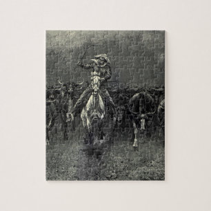 Puzzle Vieux Cowboys, Un Stampede par Frederic Remington