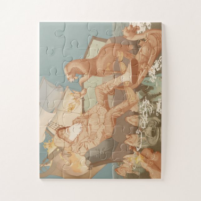 Puzzle Vieux Homme Brûlant Navire Illustration nautique (Vertical)