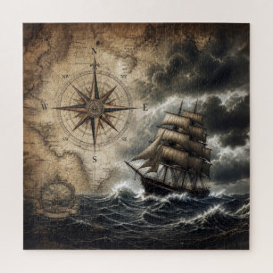 Puzzle Vieux navire à voiles avec rose des vents