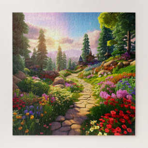Puzzle Village Beau Vert Coloré Féminin Printemps