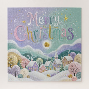 Puzzle Village d'hiver pastel de Noël Maisons enneigées