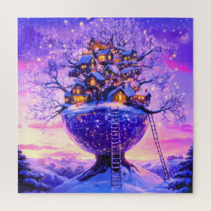 Puzzle Village enneigé de l'hiver fantastique paysage d'a
