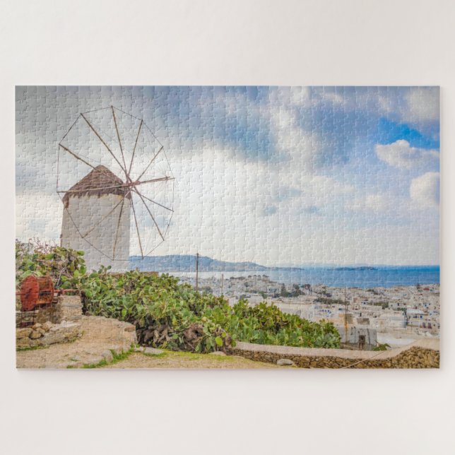 Puzzle Village grec traditionnel des moulins à vent Mykon (Horizontal)