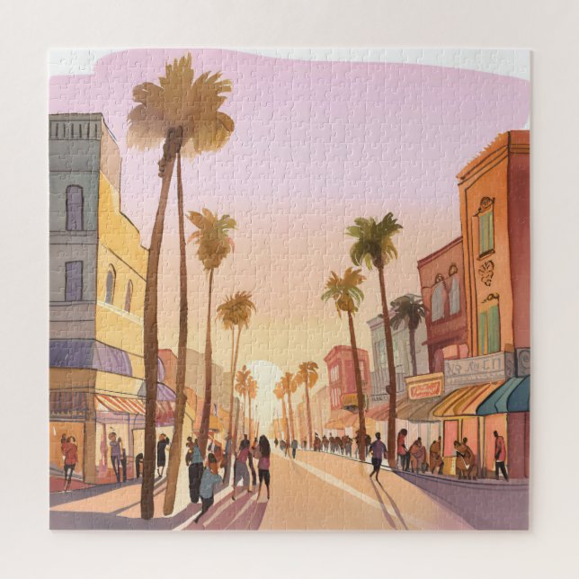 Puzzle Ville côtière au coucher du soleil | Aquarelle côt (Vertical)