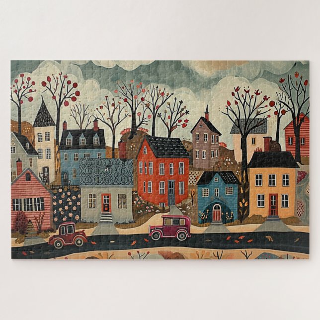 Puzzle Ville de campagne en automne - Aquarelle (Horizontal)