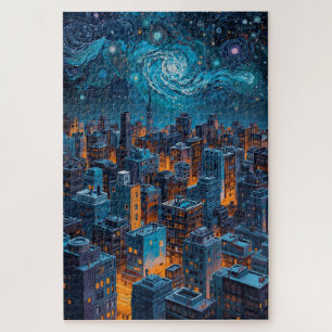 Puzzle Ville d'étoiles et de lumière – Paysage urbain noc