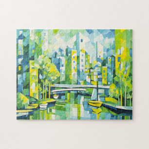 Puzzle Ville verte cubiste avec pont